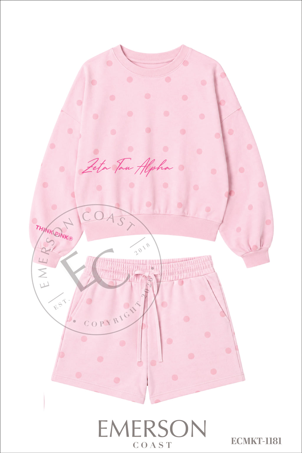 Zeta Tau Alpha Think Pink Polka Dot Mockneck