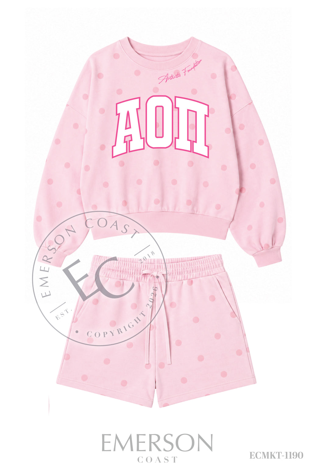 Alpha Omicron Pi Pink Polka Dot Philanthropy Mockneck