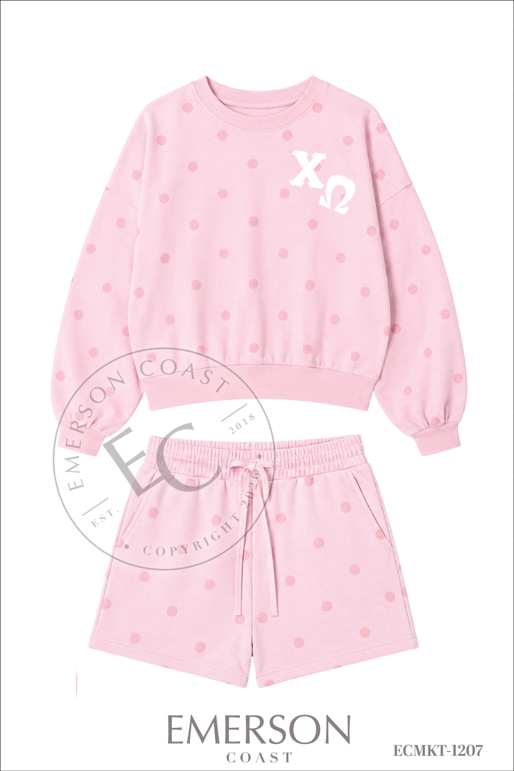 Chi Omega Pink Polka Dot Set