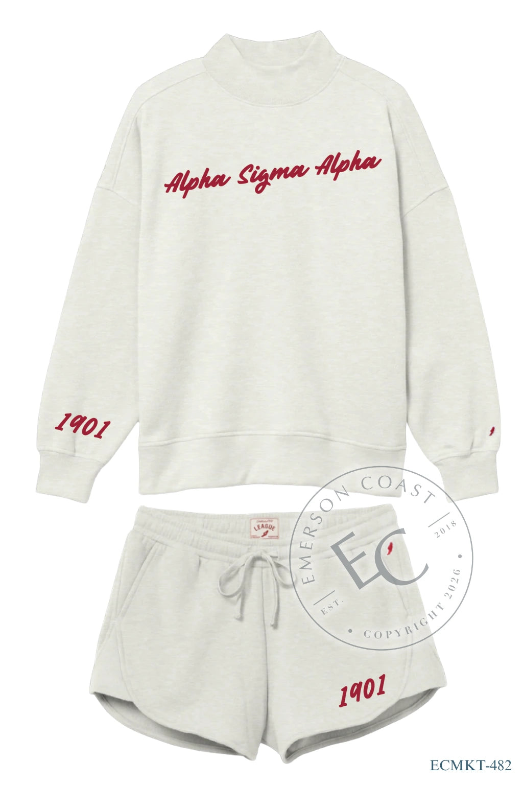 Alpha Sigma Alpha Script Font White Mockneck