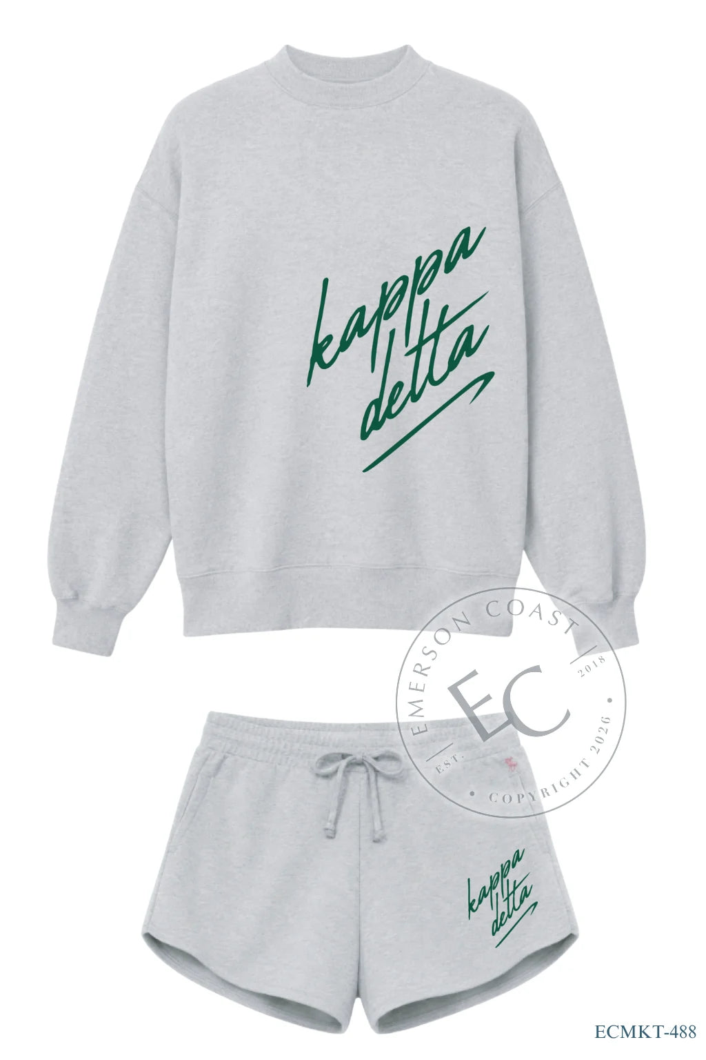 Kappa Delta Green Script Gray Mockneck