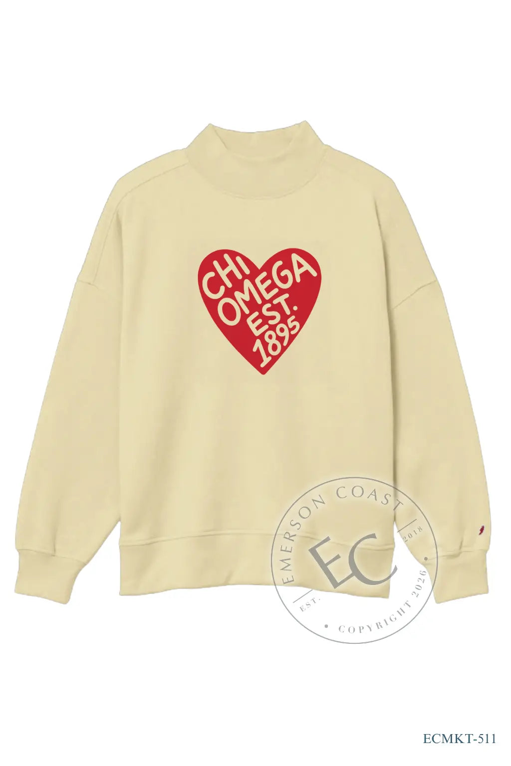 Chi Omega Heart Design Yellow Mockneck