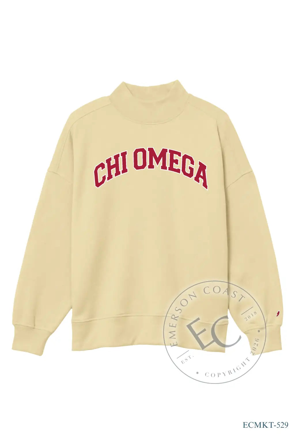 Chi Omega Yellow and Red Varsity Mockneck