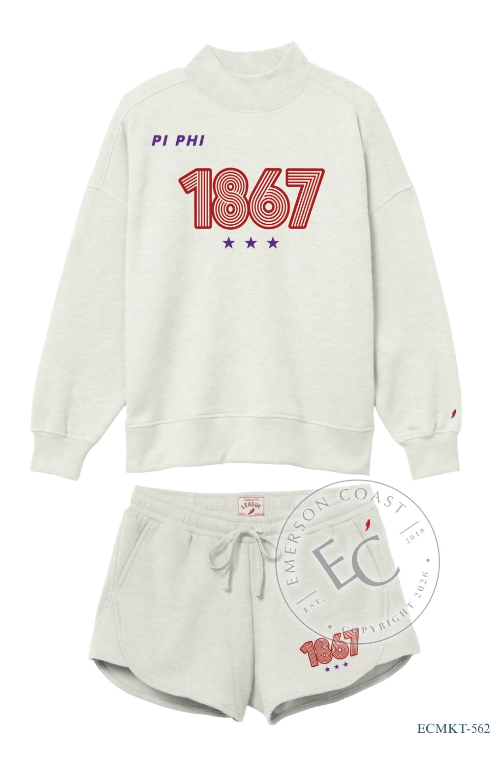 Pi Phi Stars and Year Gray Mockneck Set