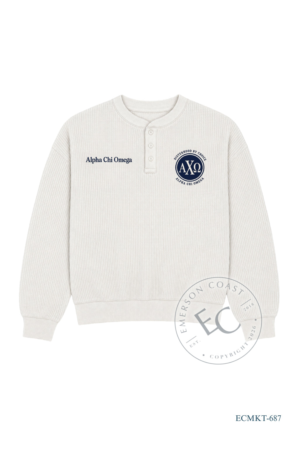 Alpha Chi Omega Cream Waffle Knit Henley