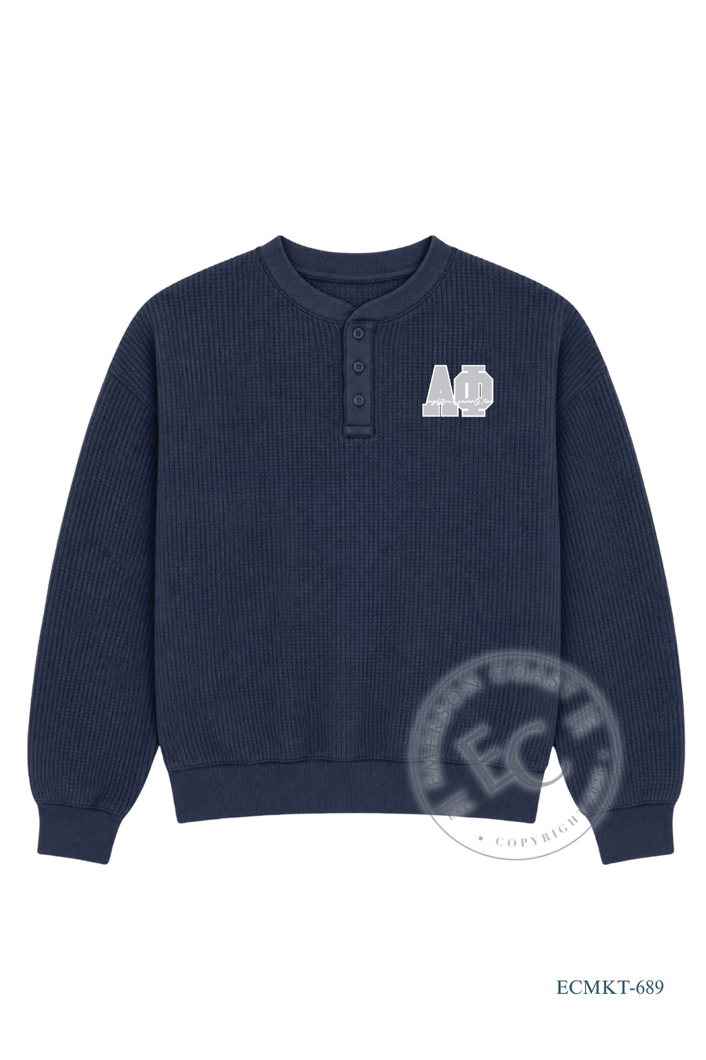 Alpha Phi Navy Waffle Knit Henley