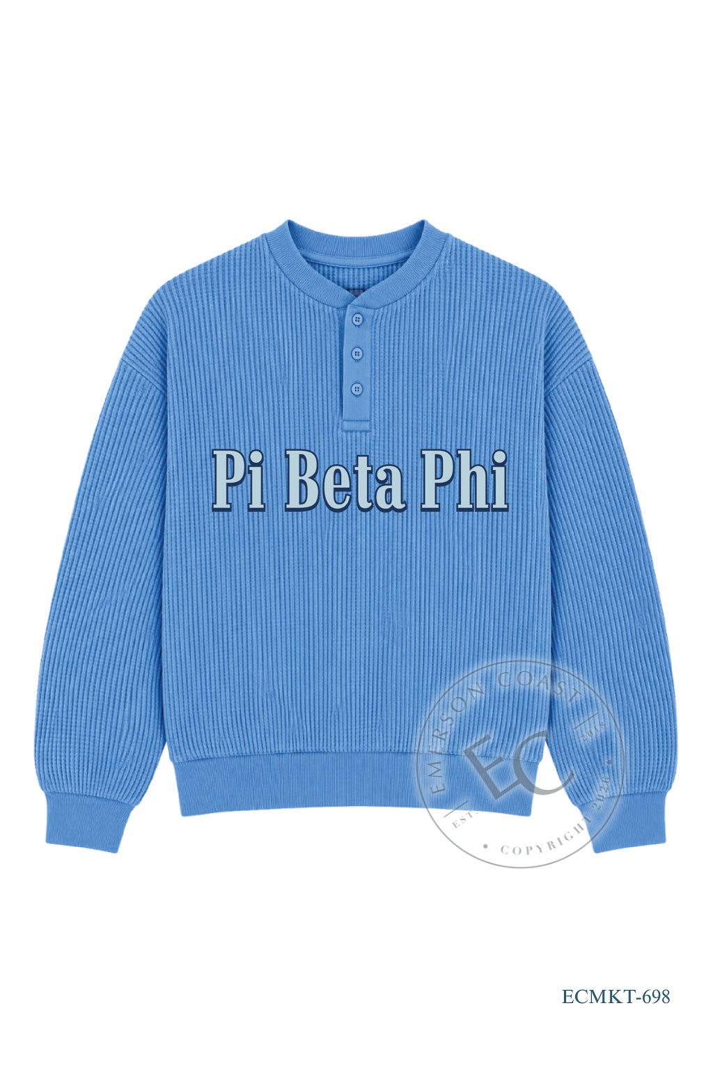 Pi Phi Blue Waffle Knit Henley