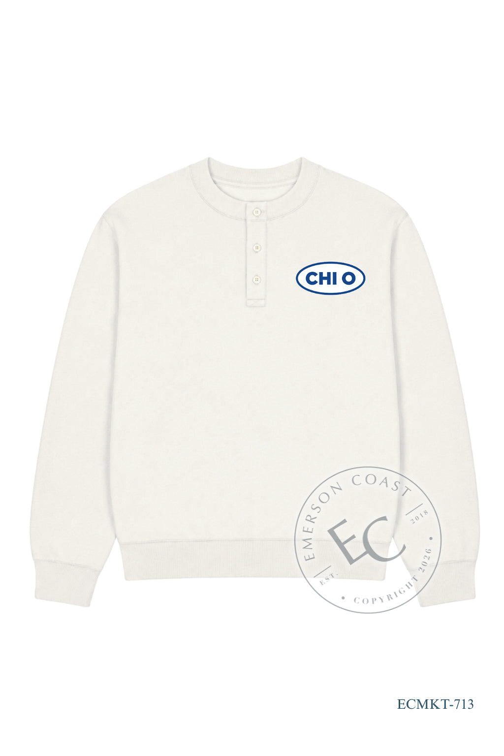 Chi O Cream Waffle Knit Henley