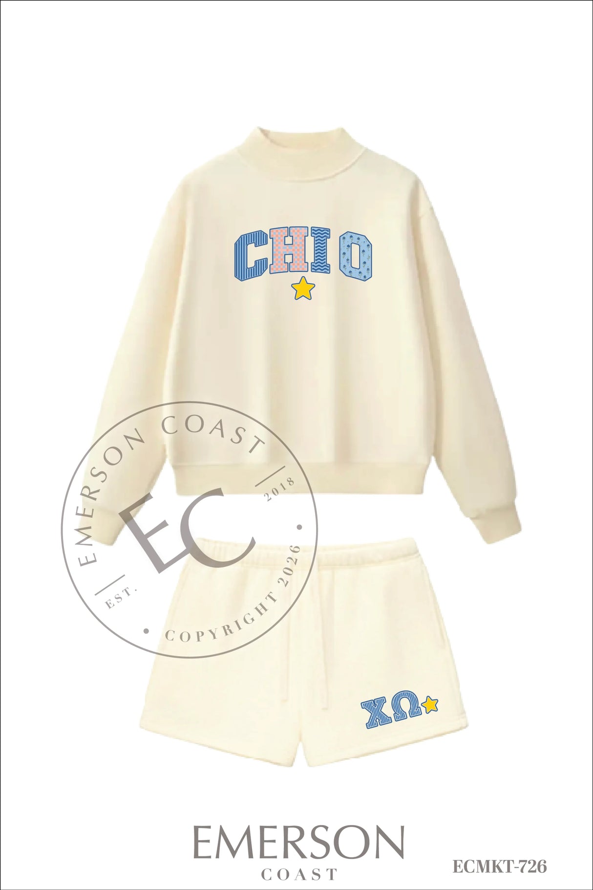 Chi Omega Cream Heritage Mockneck Set