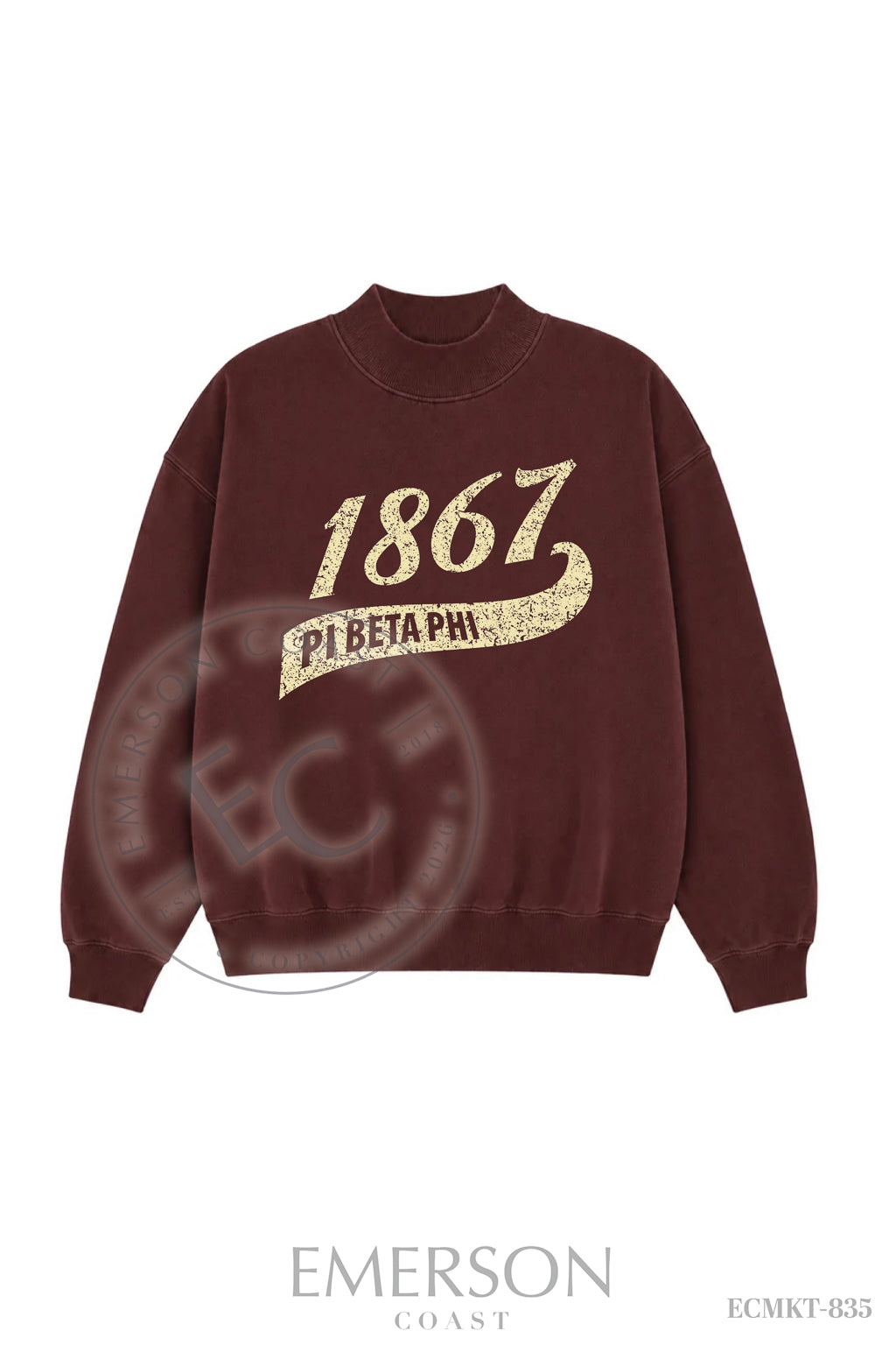 Pi Beta Phi Dark Maroon Mockneck
