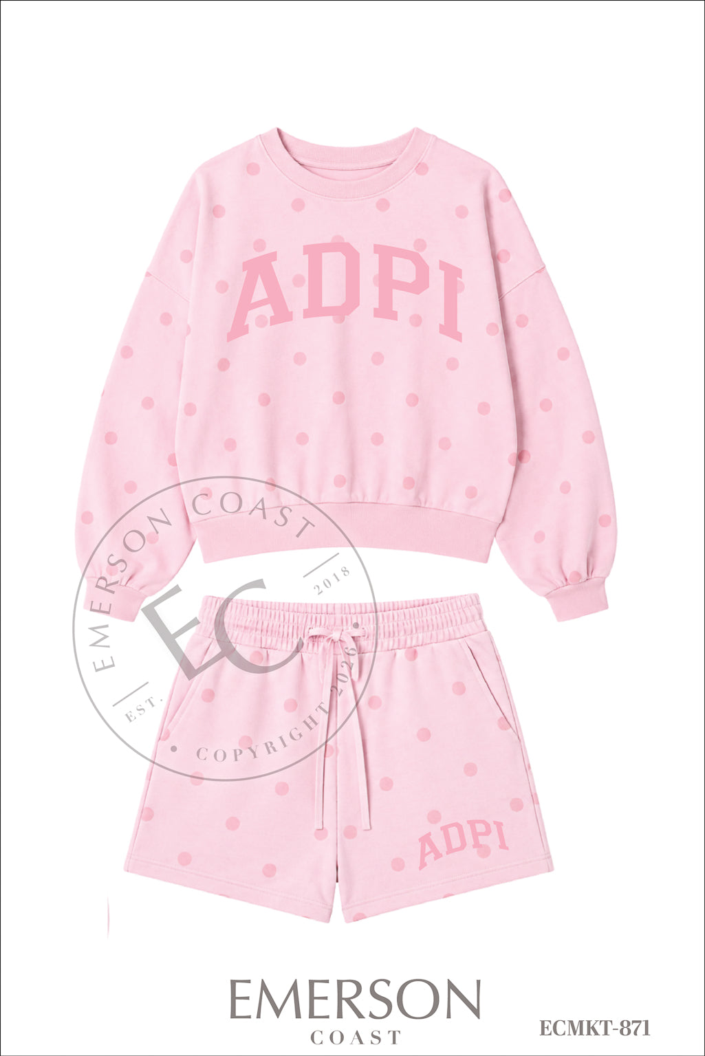 ADPI Light Pink Varsity Polka Dot Set