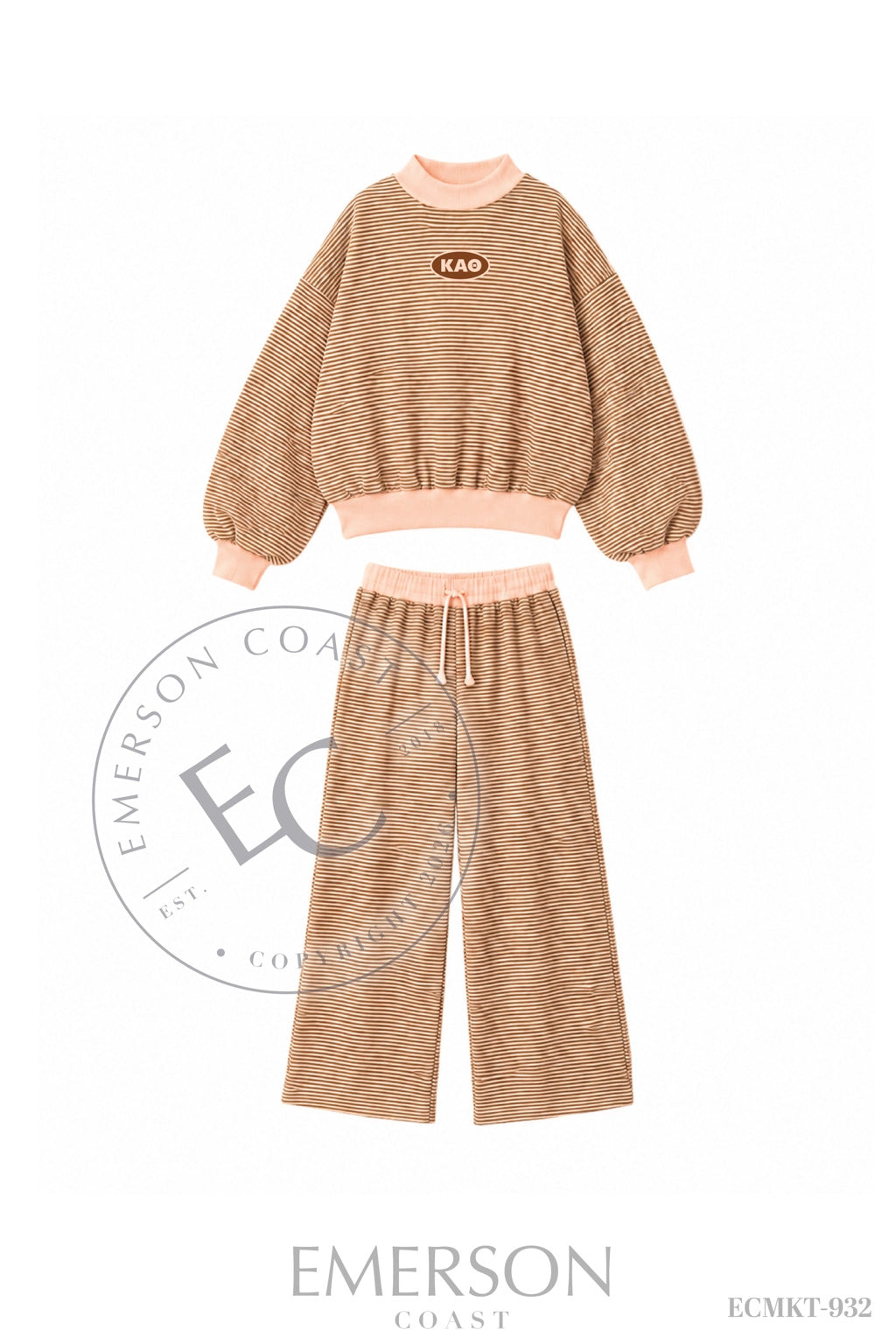 Kappa Alpha Theta Light Pink and Brown Striped Mockneck Sets