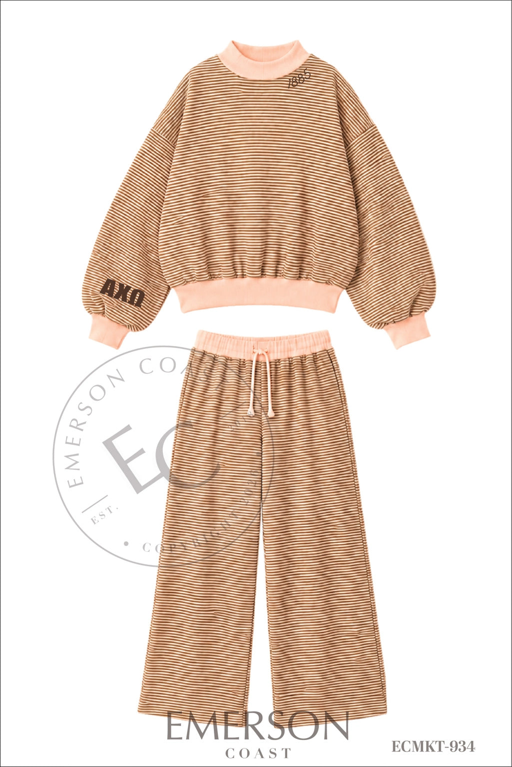 Alpha Chi Omega Light Pink and Brown Striped Mockneck Sets