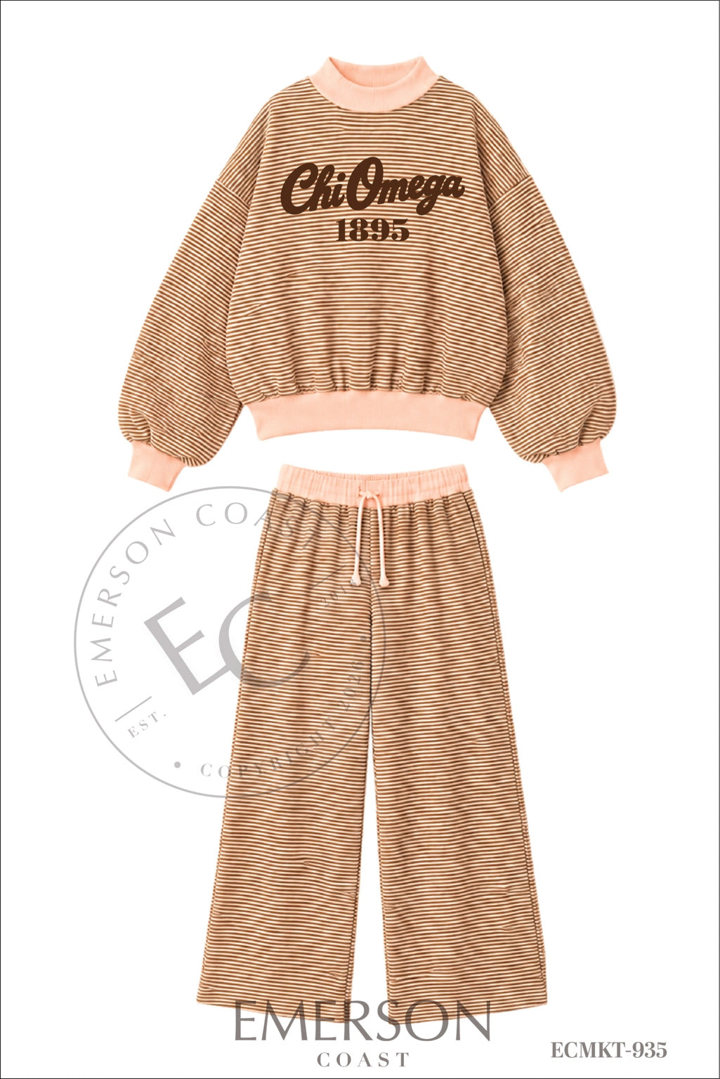 Chi Omega Light Pink and Brown Striped Mockneck Sets
