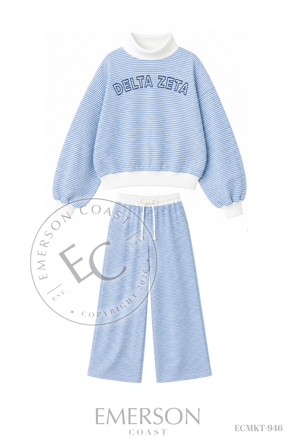 Delta Zeta Blue White Mockneck Set