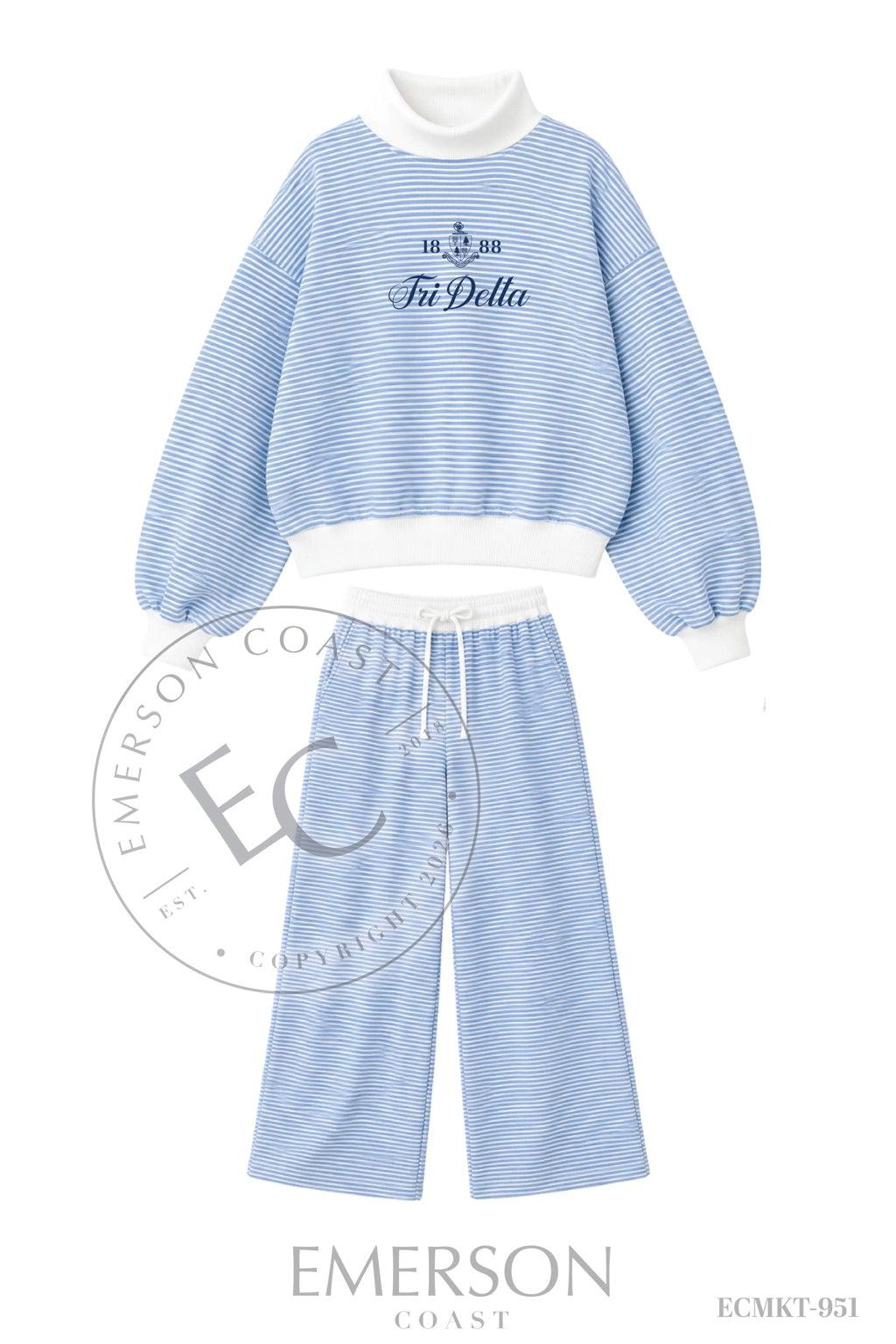 Delta Delta Delta Blue White Mockneck Set