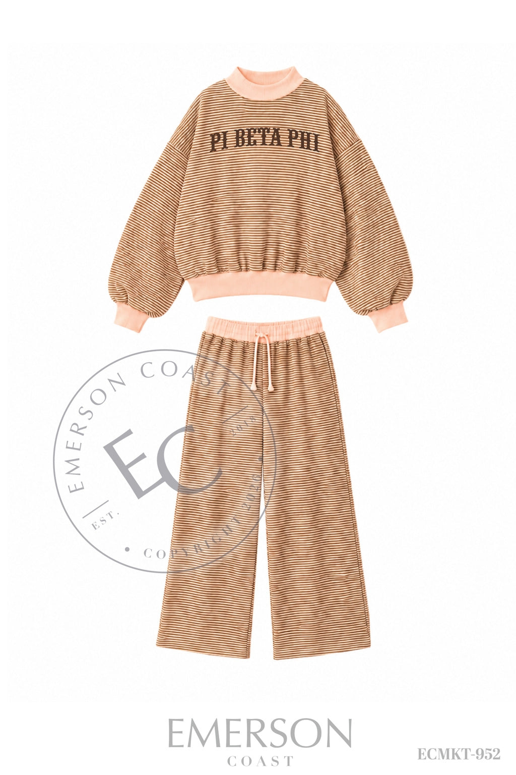 Pi Beta Phi Light Pink and Brown Striped Mockneck Sets