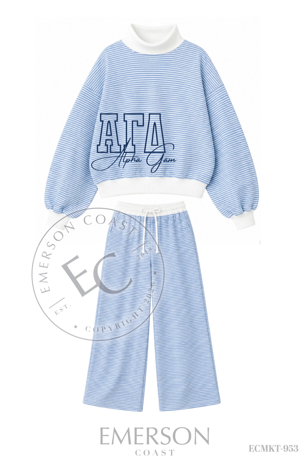 Alpha Gamma Delta Letter Blue White Mockneck Set