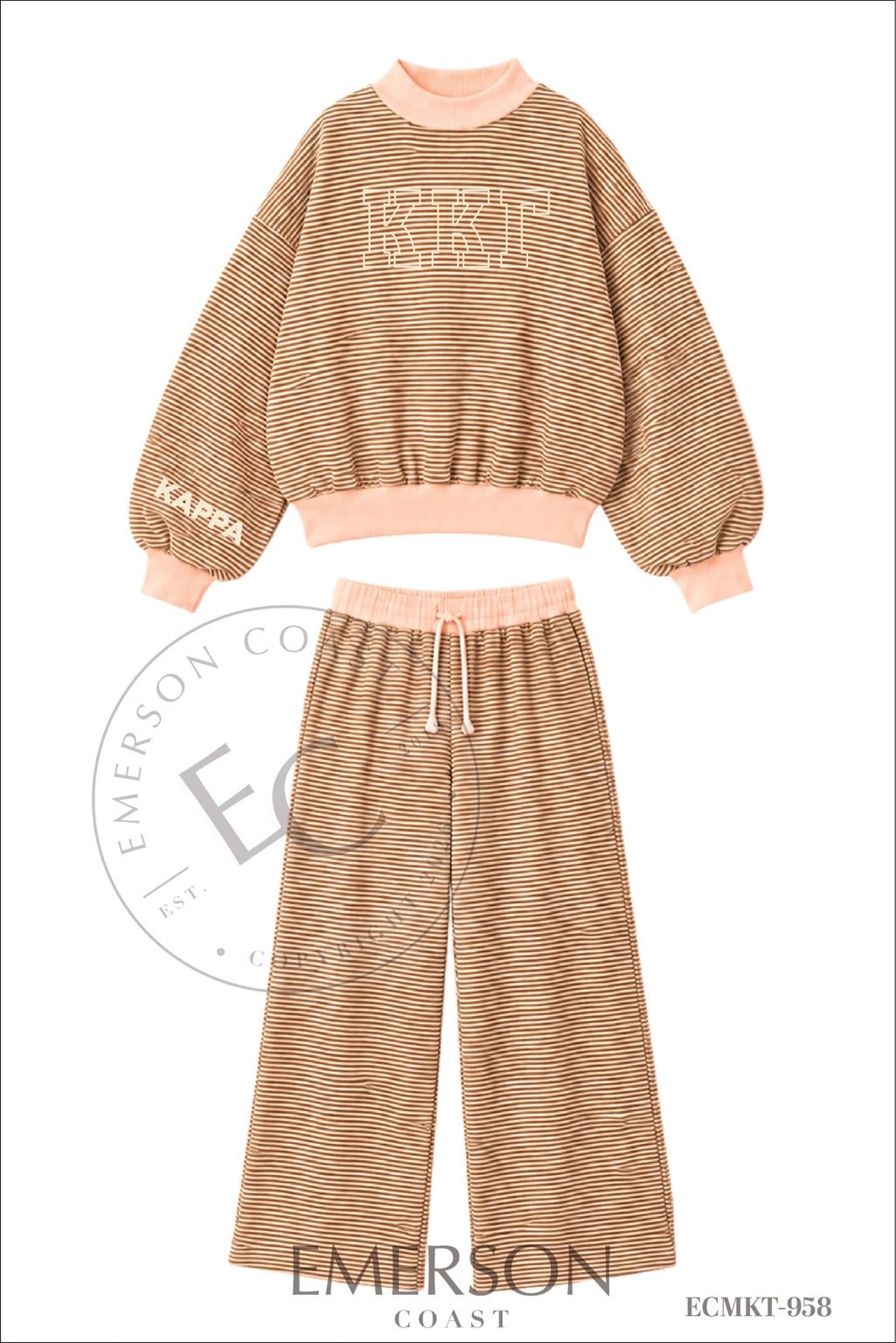 Kappa Kappa Gamma Letter Light Pink and Brown Striped Mockneck Sets