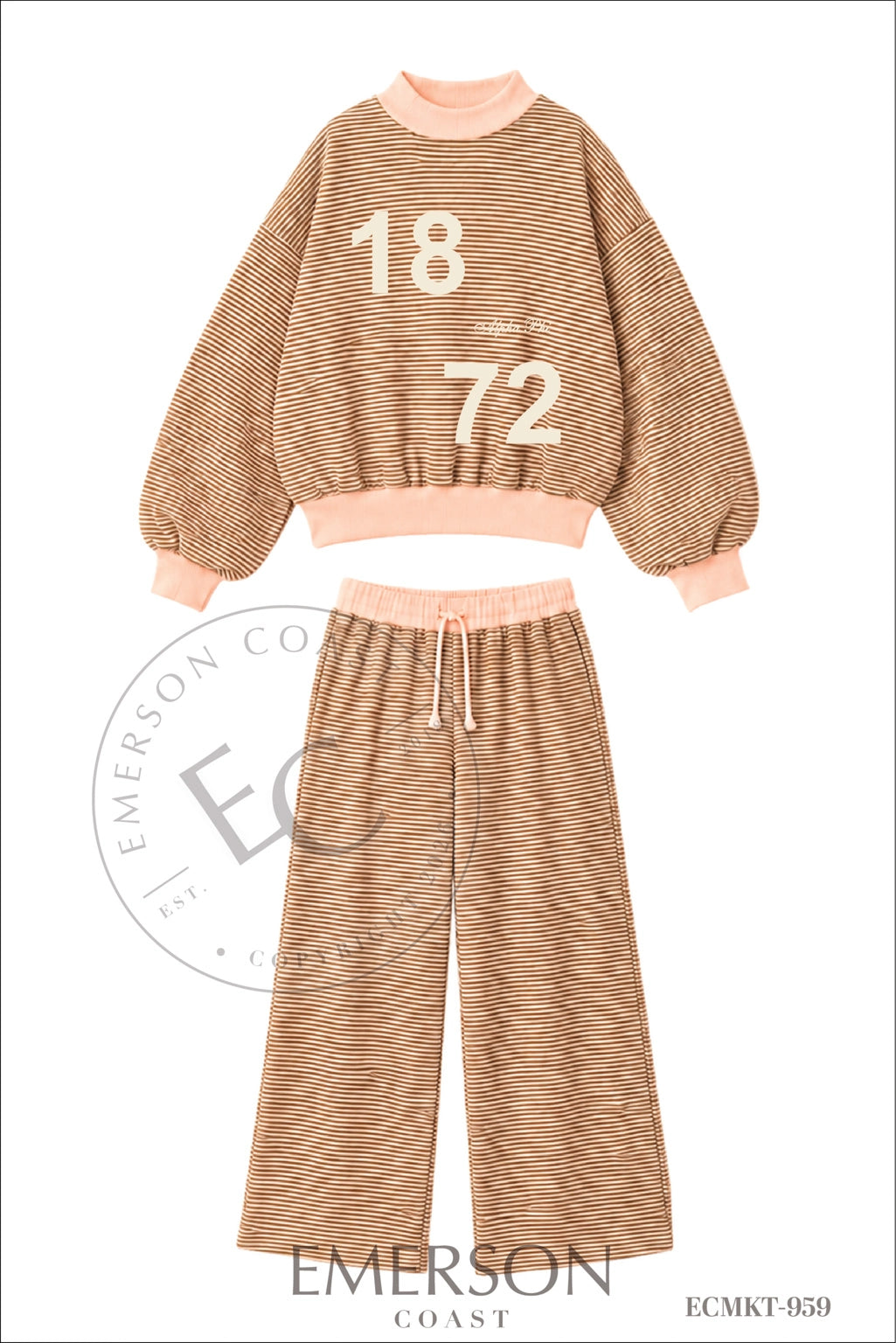 Alpha Phi Year Light Pink and Brown Striped Mockneck Sets
