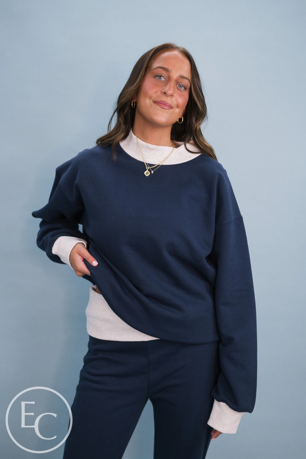 Emerson Coast Colorblock Mockneck & Foldover Flare Pant