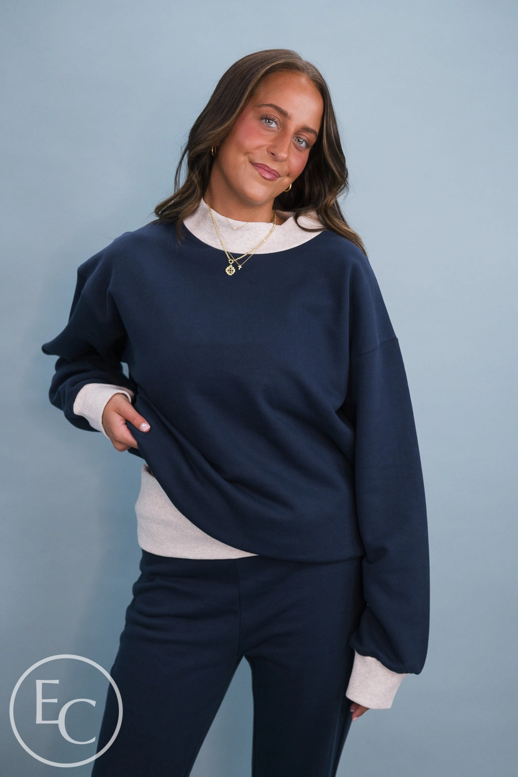 Emerson Coast Colorblock Mockneck & Foldover Flare Pant