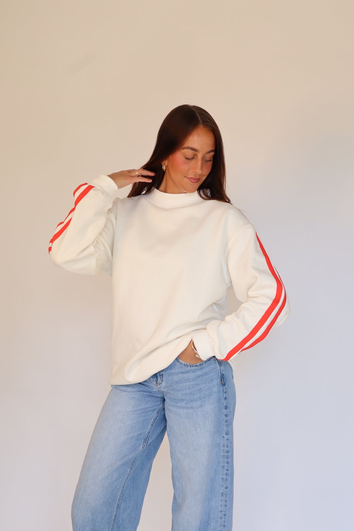 The Striped Mock Neck Crewneck