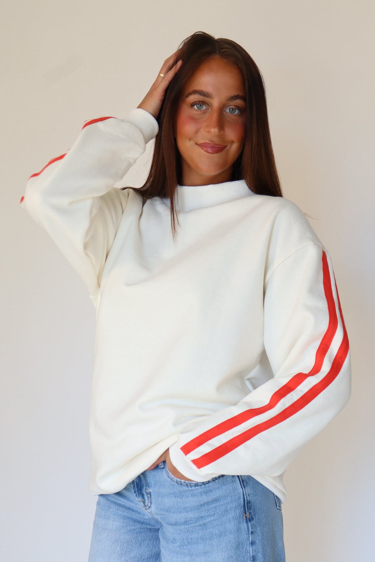 The Striped Mock Neck Crewneck