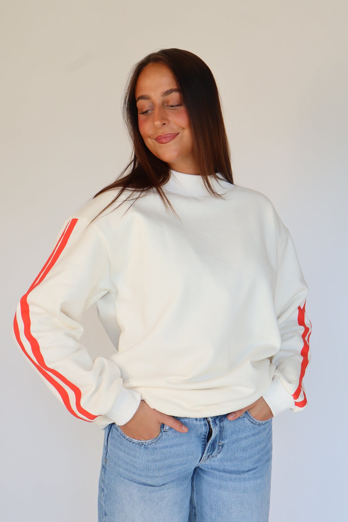 The Striped Mock Neck Crewneck