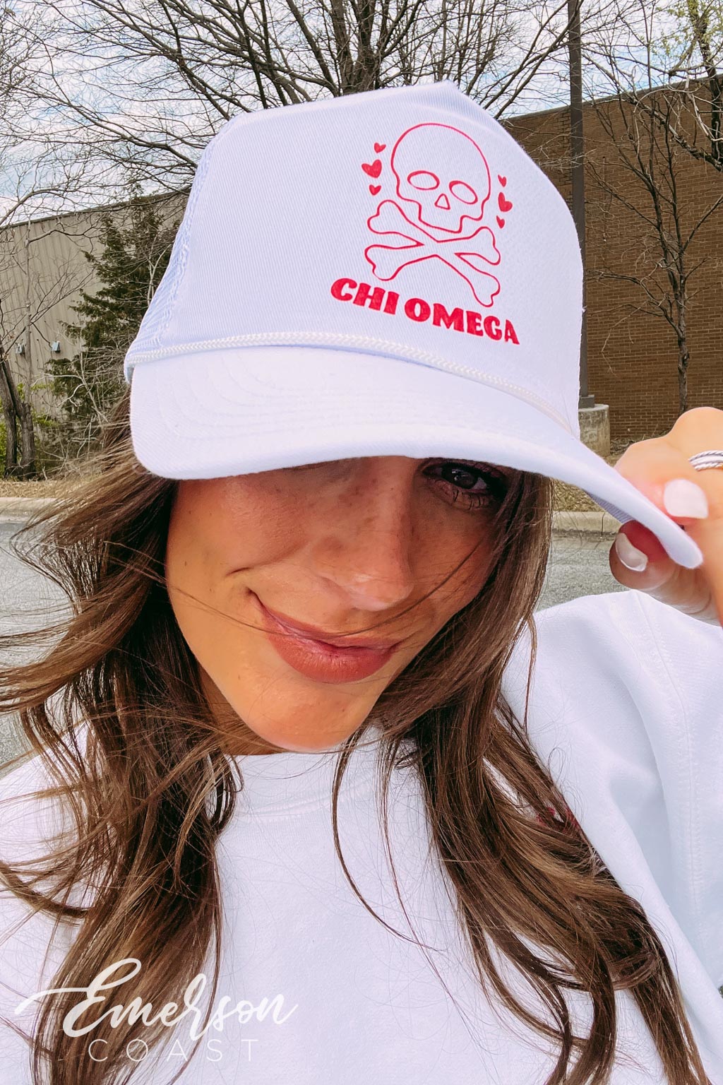 Chi Omega Skull and Crossbones Trucker Hat