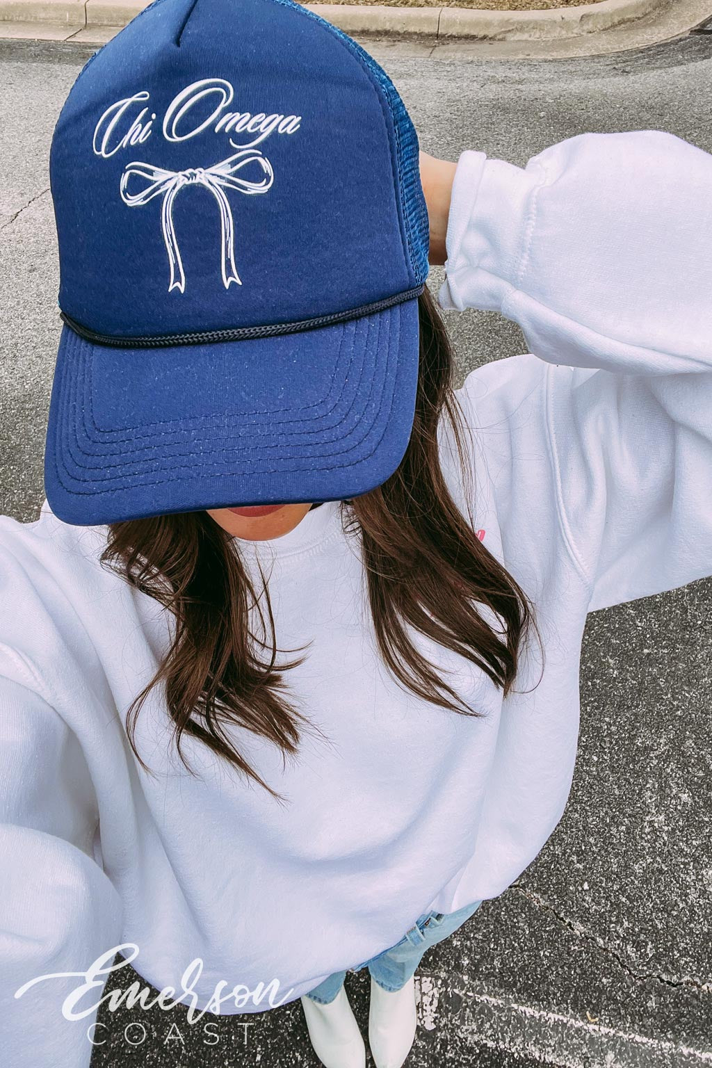 Chi Omega Navy Bow Trucker Hat