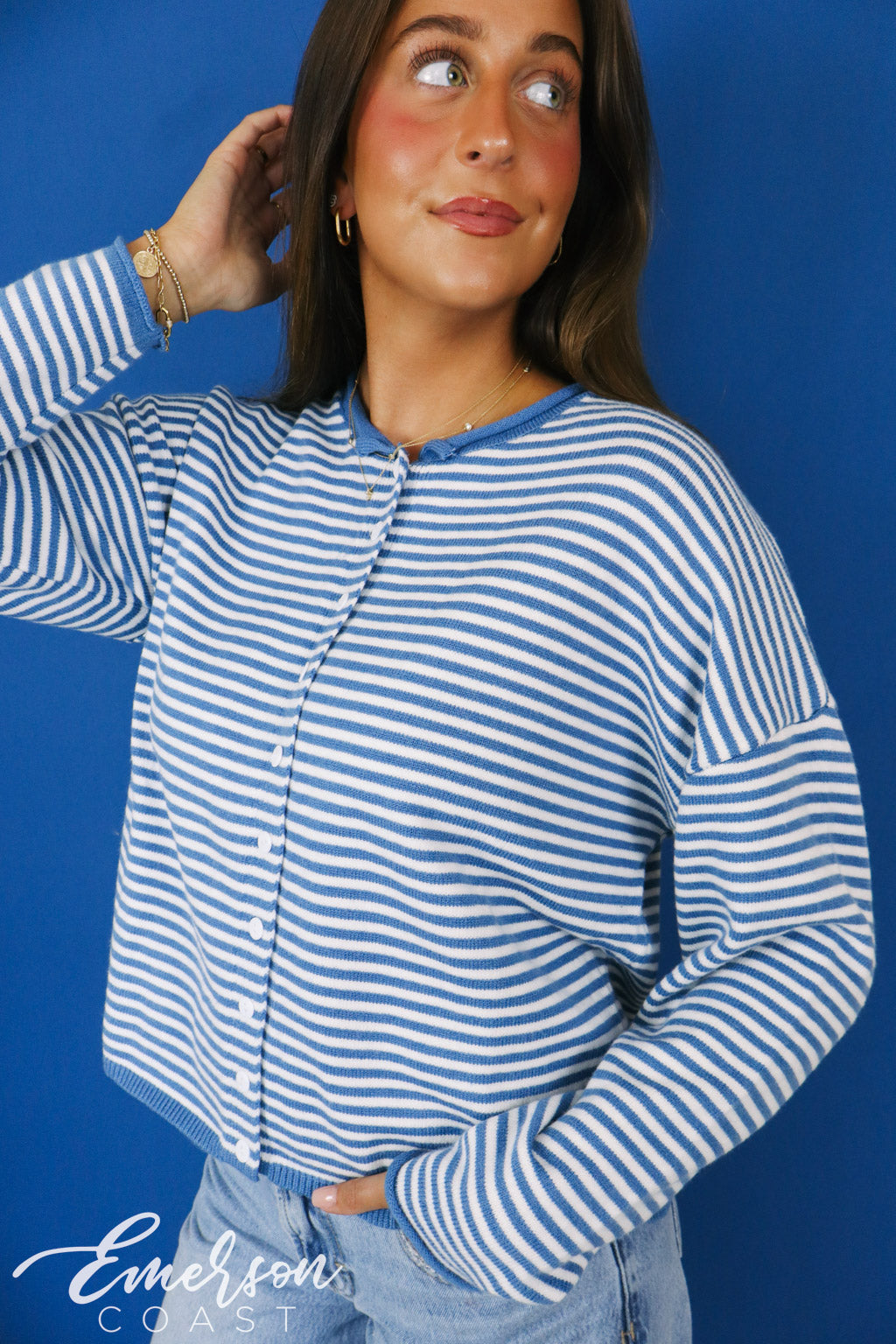 Alpha Delta Pi Blue Striped Cardigan