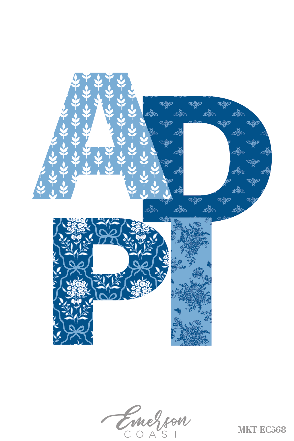 Alpha Delta Pi Blue Patchwork Rolled Cuff T-Shirt