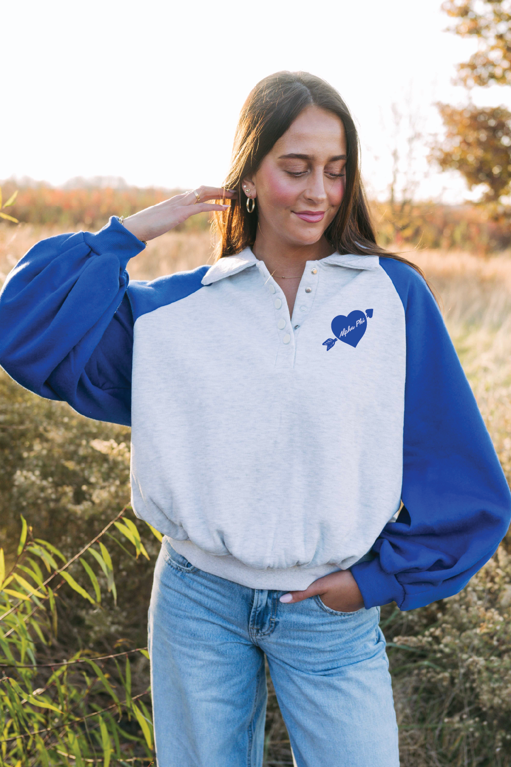 Alpha Phi Blue Colorblock Polo Sweatshirt