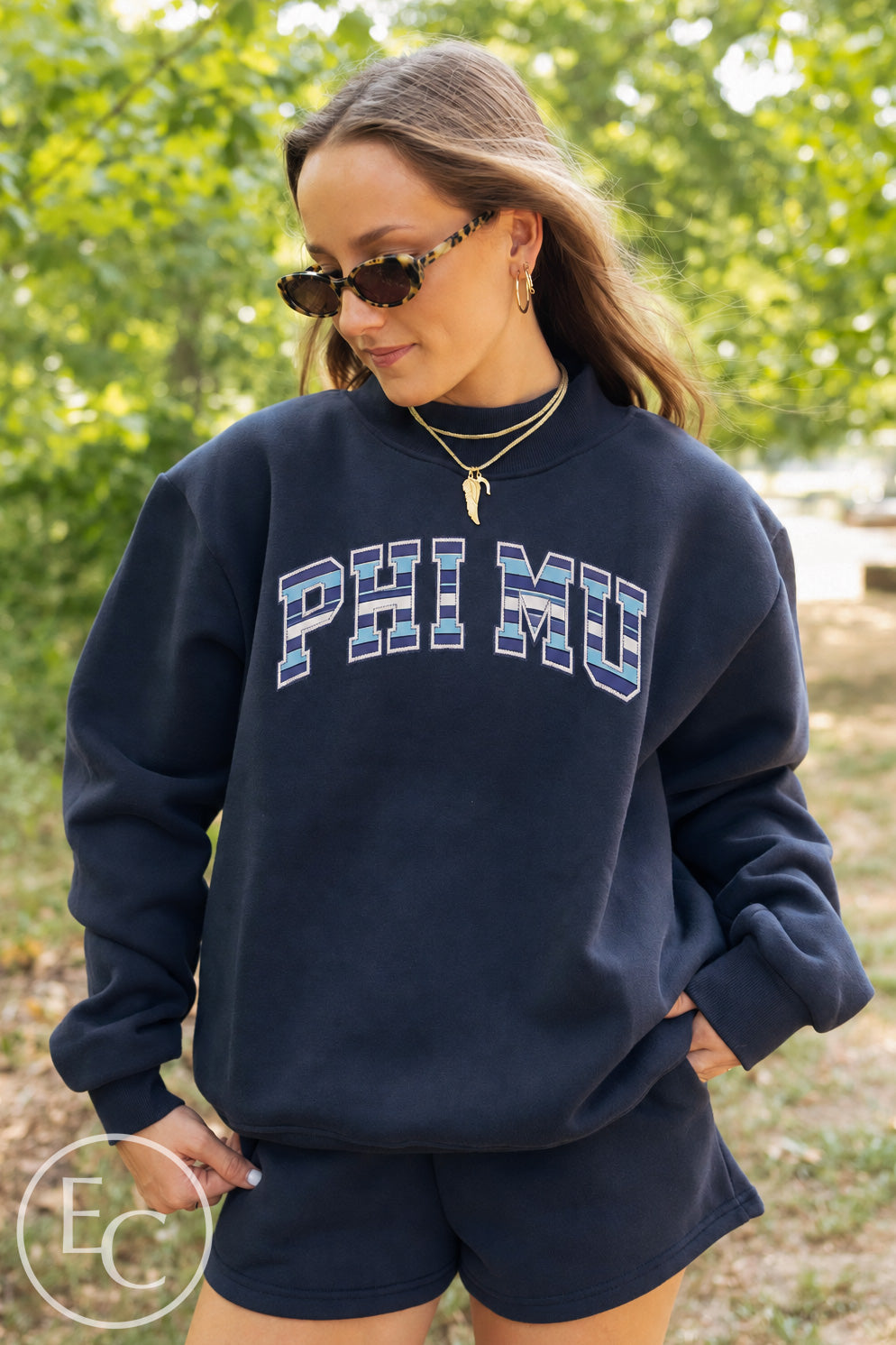 Phi Mu Stripe Applique Navy Mockneck Set