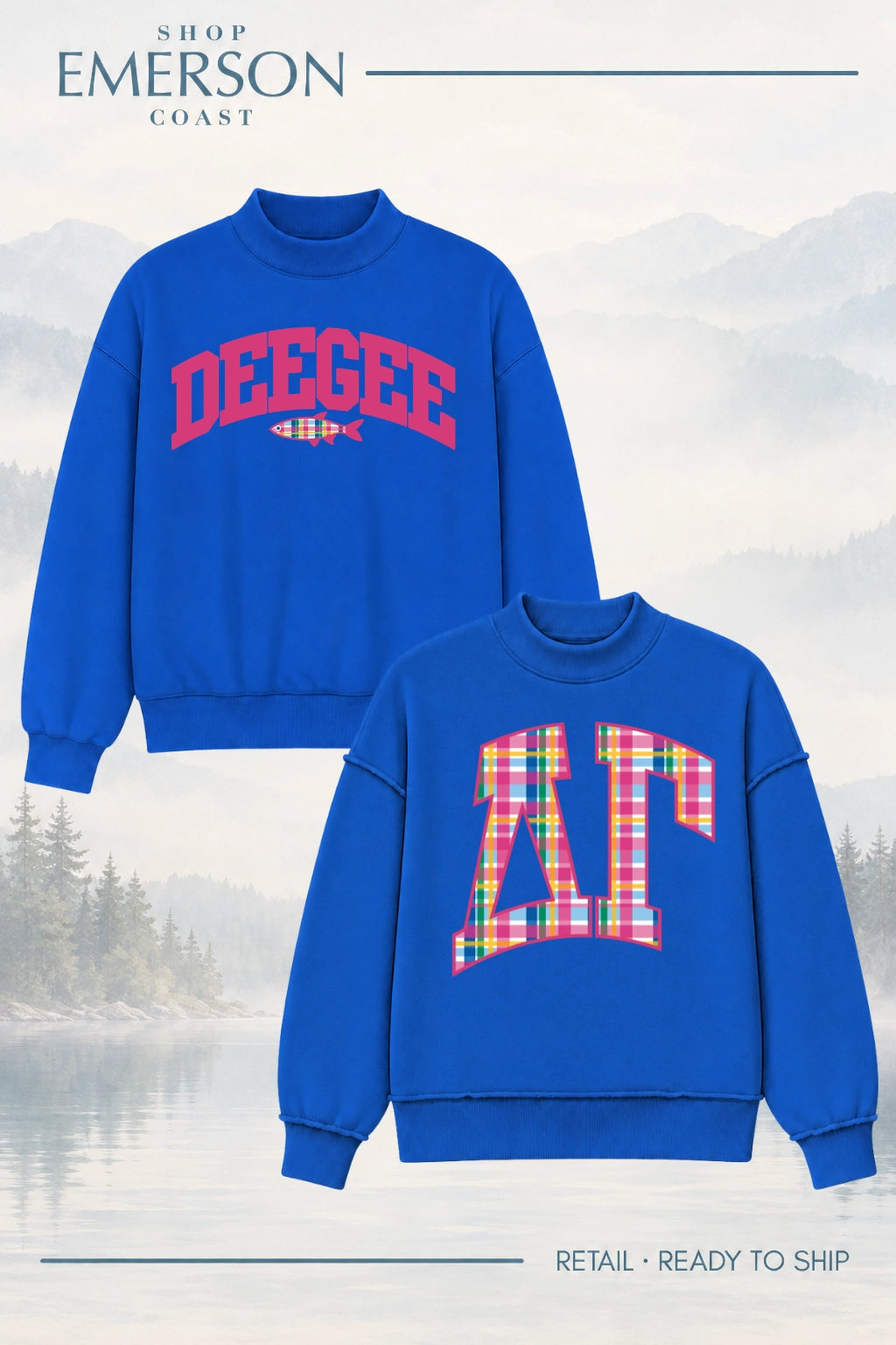 Delta Gamma Blue Lakeside Reversible Mockneck