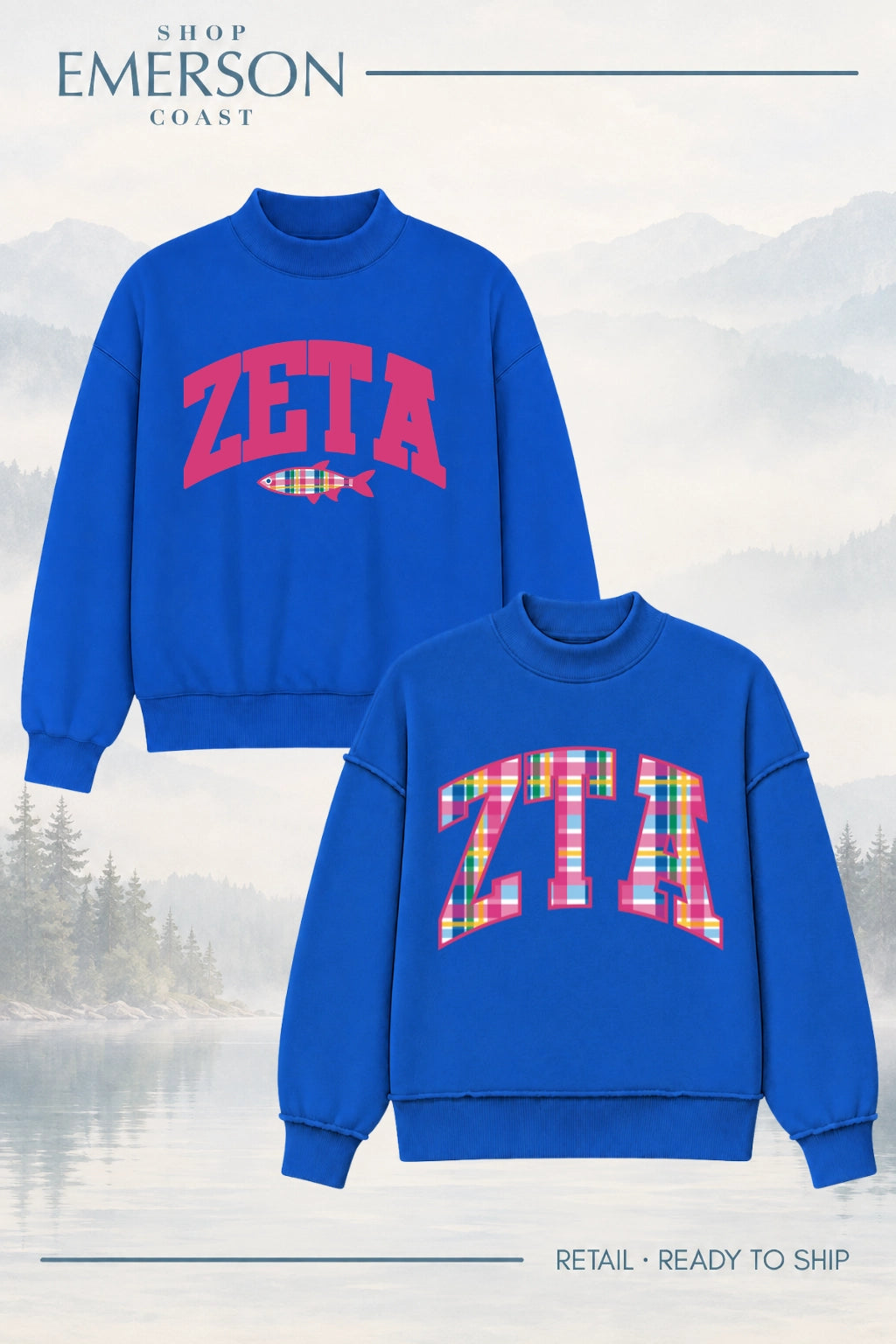 Zeta Tau Alpha Blue Lakeside Reversible Mockneck