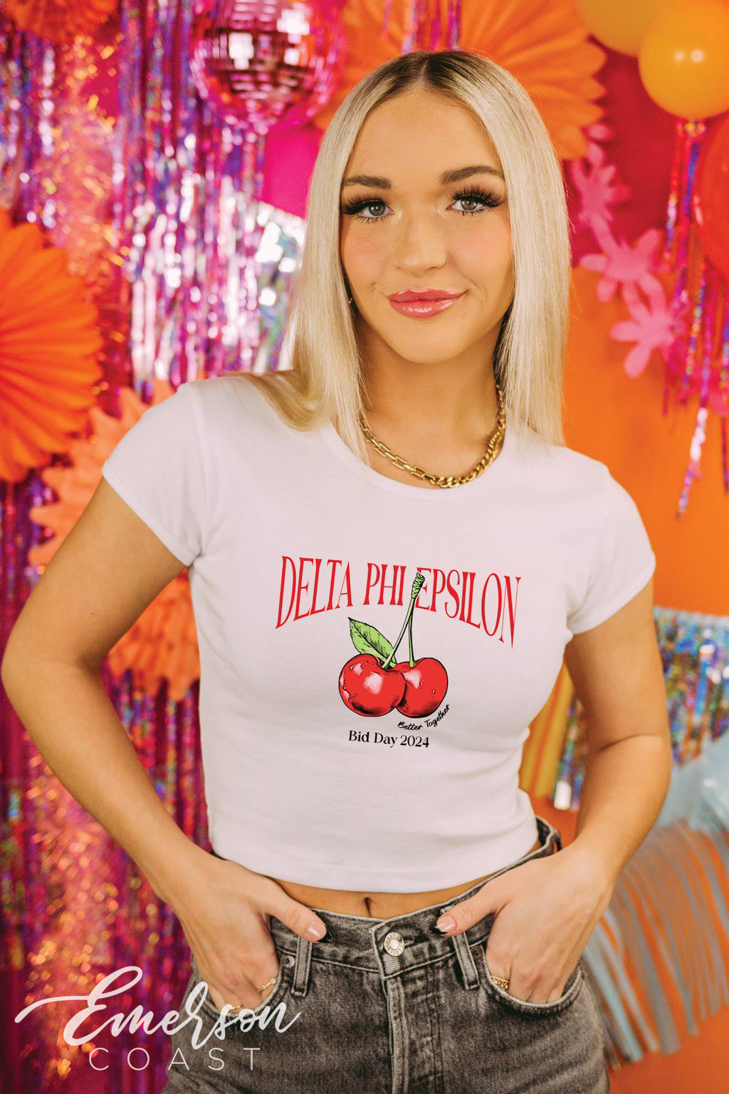 Delta Phi Epsilon Cherry Bomb Bid Day Baby Tee