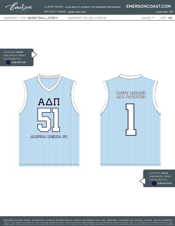 EC-8722 REP Alpha Delta Pi University of Tennessee Chattanooga Jersey 2025-IM