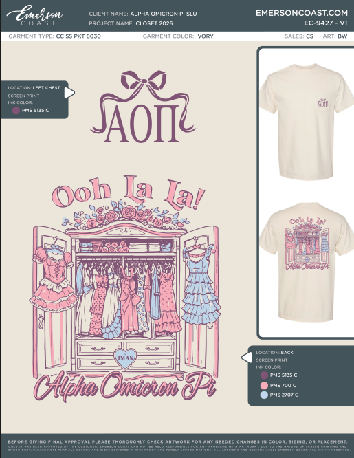 EC-9427 NEW Alpha Omicron Pi Southeastern Louisiana University Closet 2026 BD