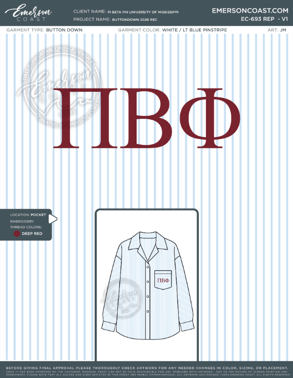 EC-693 REP Pi Beta Phi University of Mississippi Buttondown 2026 PR