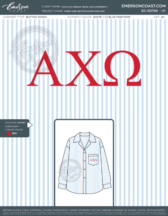 EC-00749 Alpha Chi Omega Texas Tech University work week button down 2026-WW