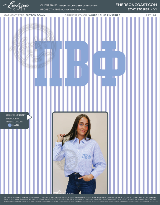 EC-01230 REP Pi Beta Phi University of Mississippi Button Down 2026-BD