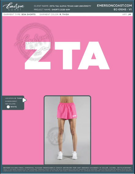 EC-01045 Zeta Tau Alpha Texas A&M University Shorts 2026-WW