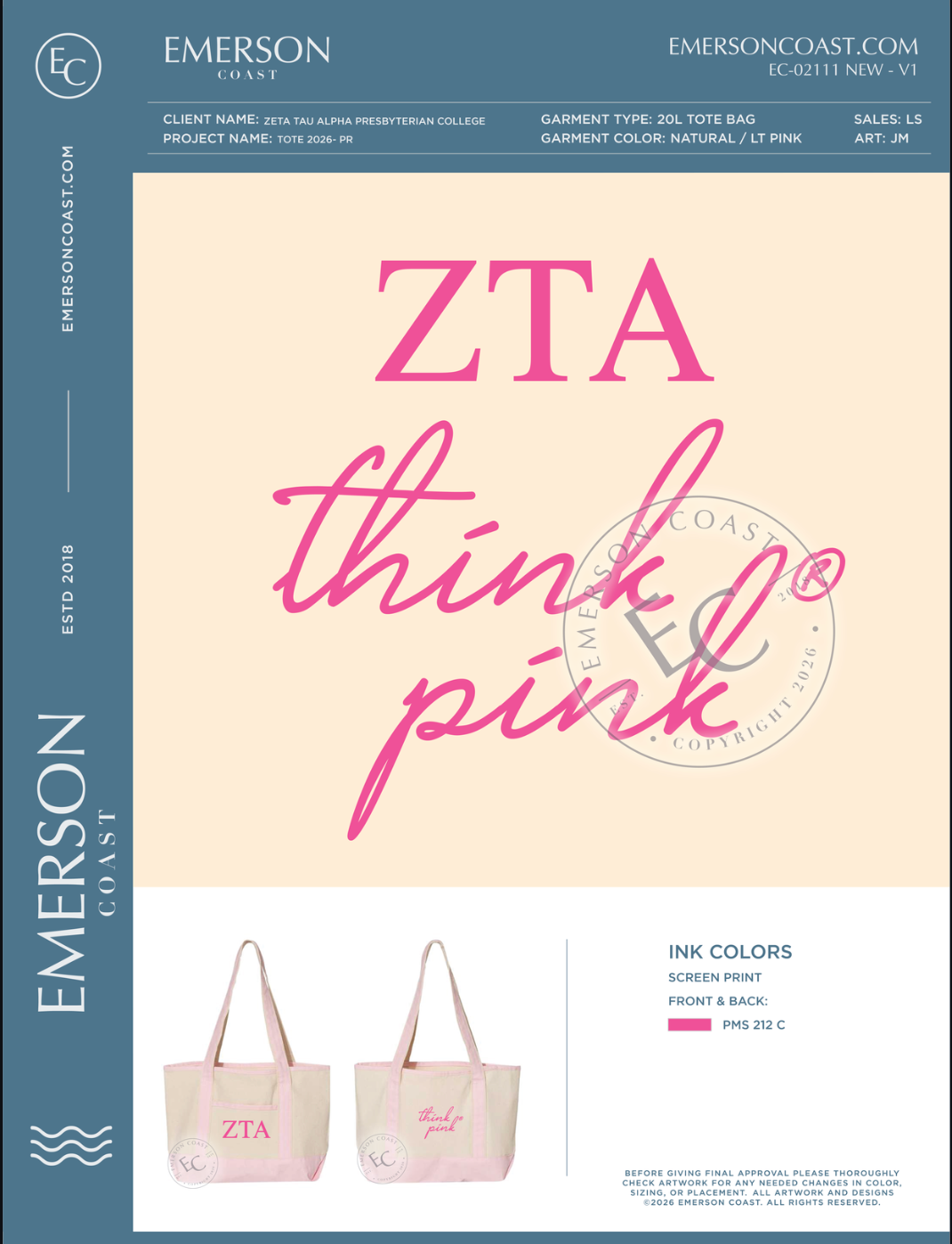 EC-02111 NEW Zeta Tau Alpha Presbyterian College Tote 2026- PR