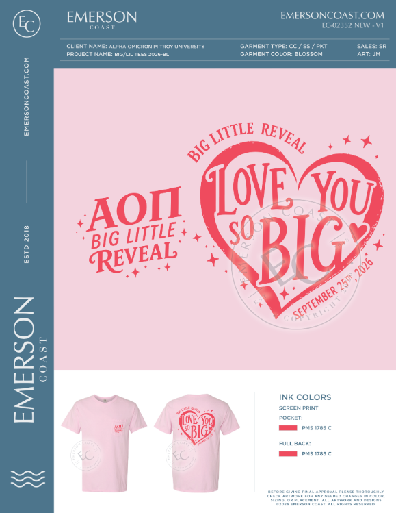 EC-02352 NEW Alpha Omicron Pi Troy University Big/Lil Tees 2026-BL