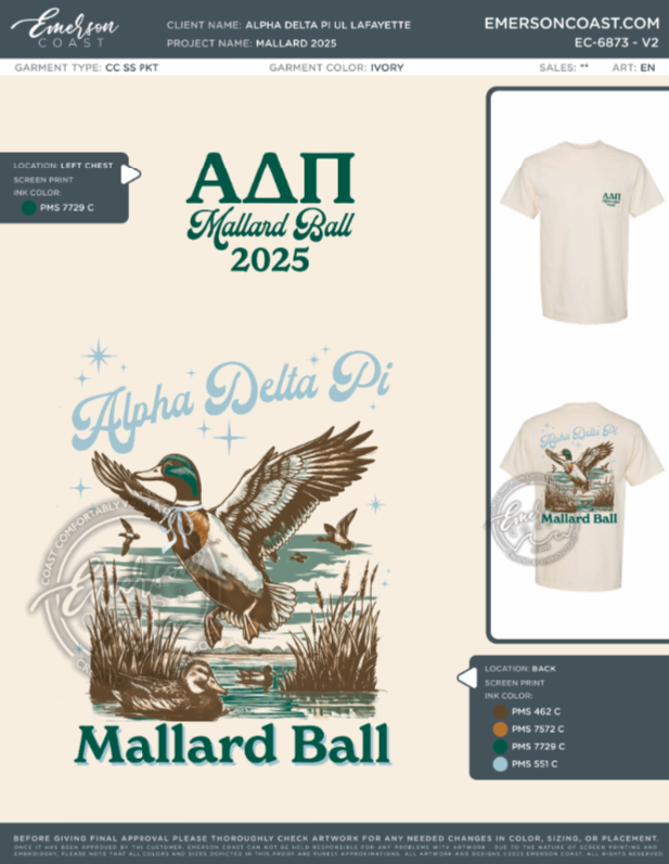 EC-6873 NEW Alpha Delta Pi University of Louisiana Lafayette Mallard 2025-DF
