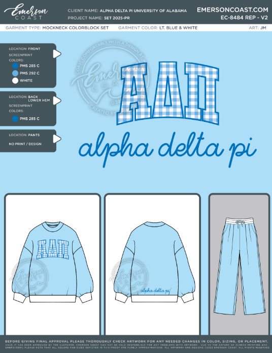 EC-8484 REP Alpha Delta Pi University of Alabama Set 2025-PR