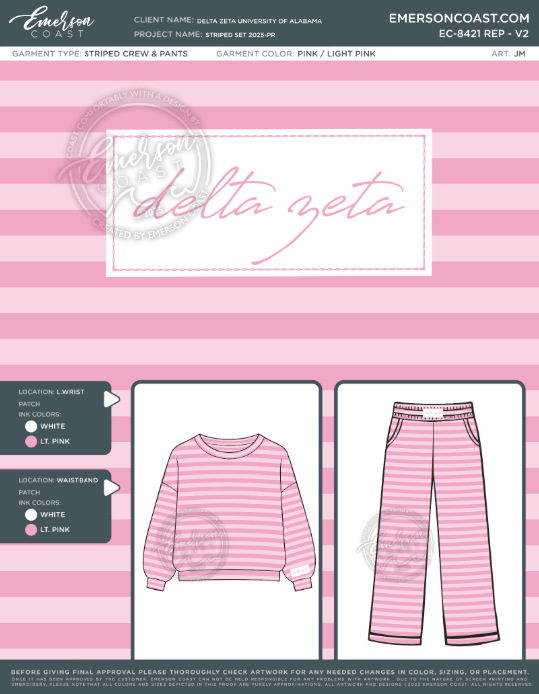 EC-8421 REP Delta Zeta University of Alabama Striped Set 2025-PR