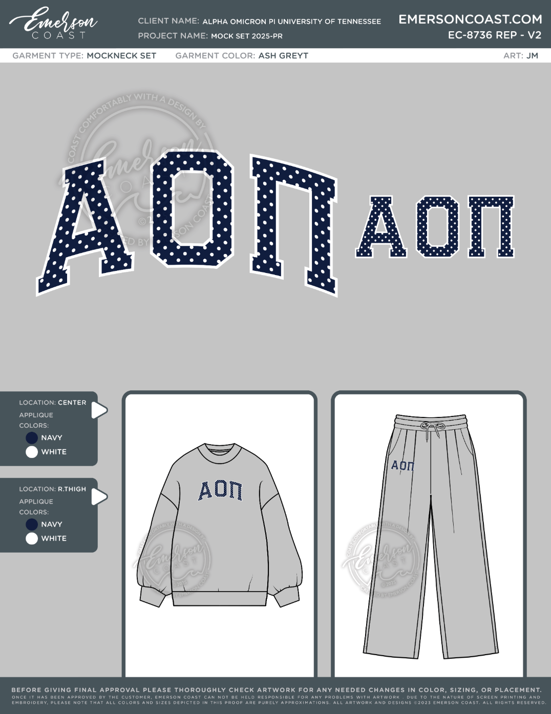 EC-8736 REP Alpha Omicron Pi University of Tennessee Mock Set 2025-PR